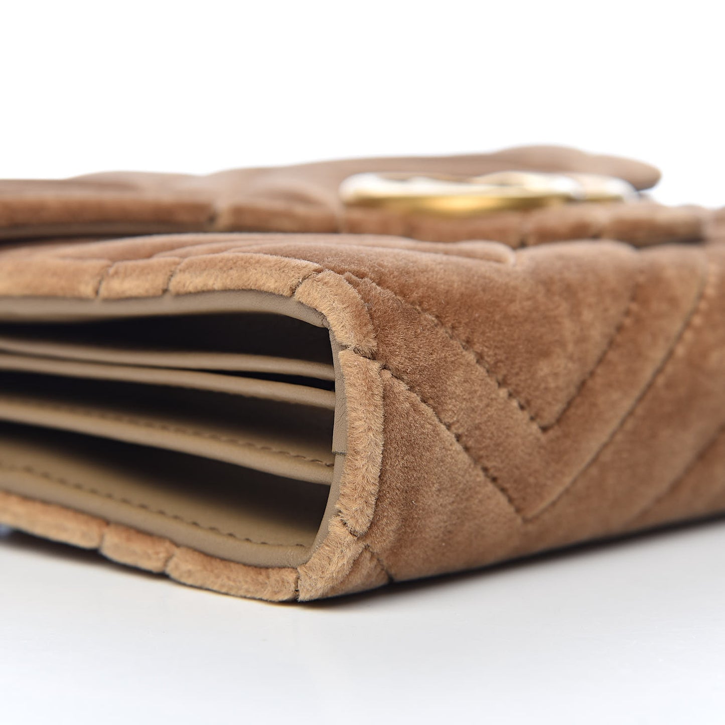 Velvet Matelasse GG Marmont Chain Wallet Taupe