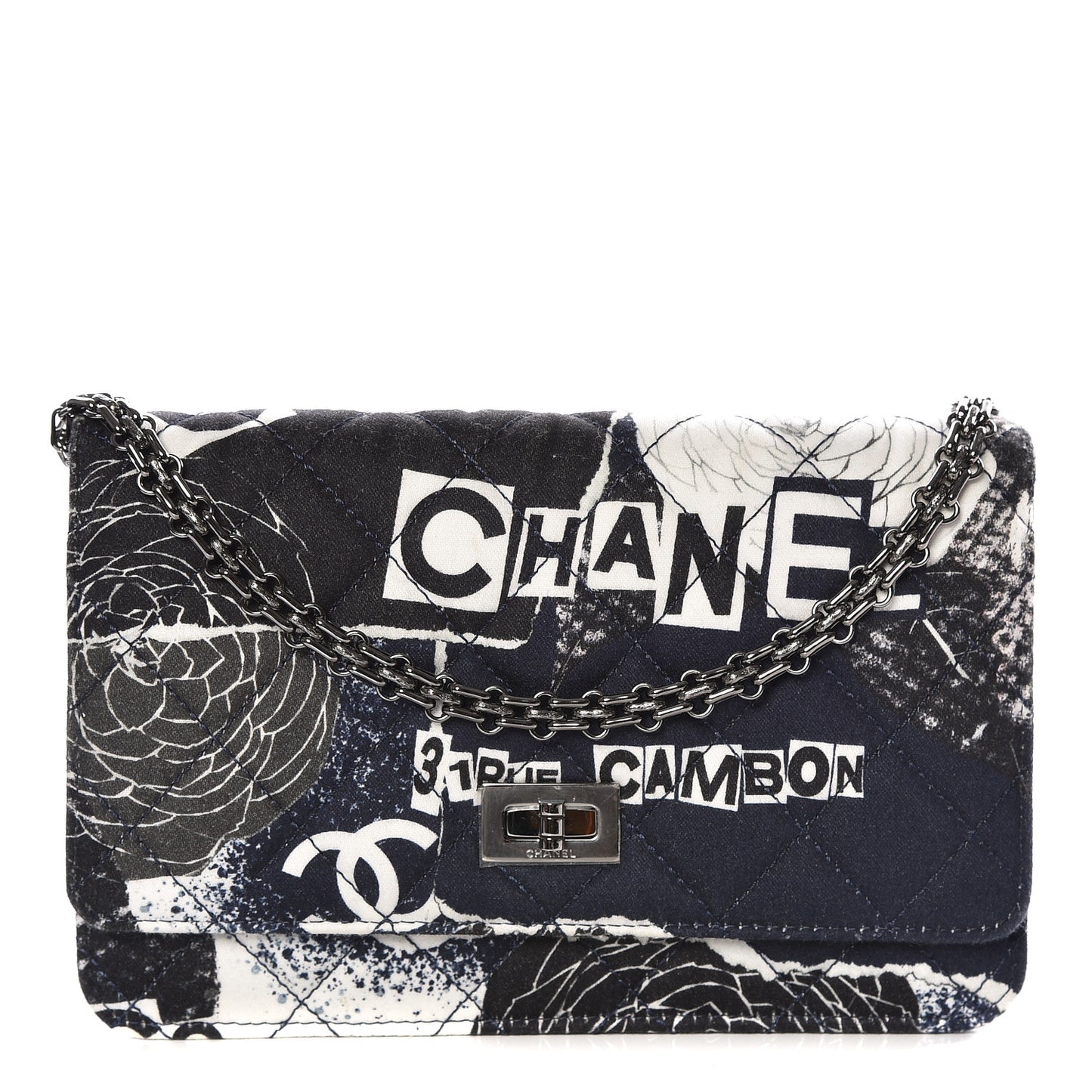Canvas Printed Quilted 2.55 Reissue Wallet On Chain WOC White Black Navy Blue