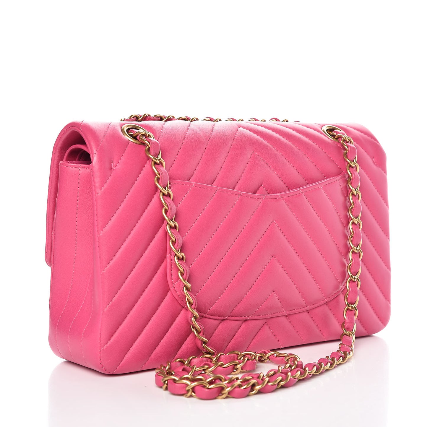 Lambskin Chevron Quilted Medium Double Flap Pink