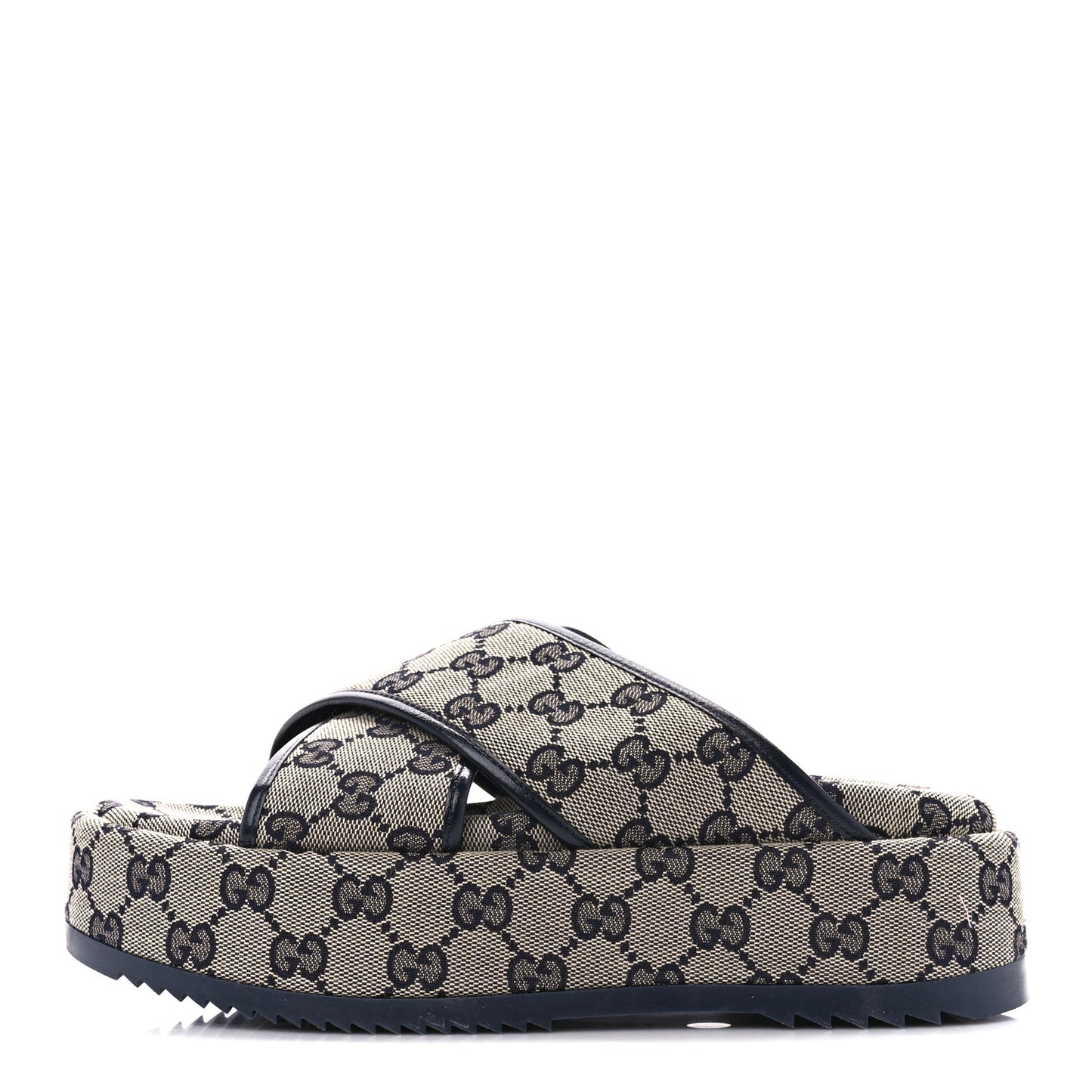 Monogram Criss Cross Platform Slide Sandals 37 Beige Blue