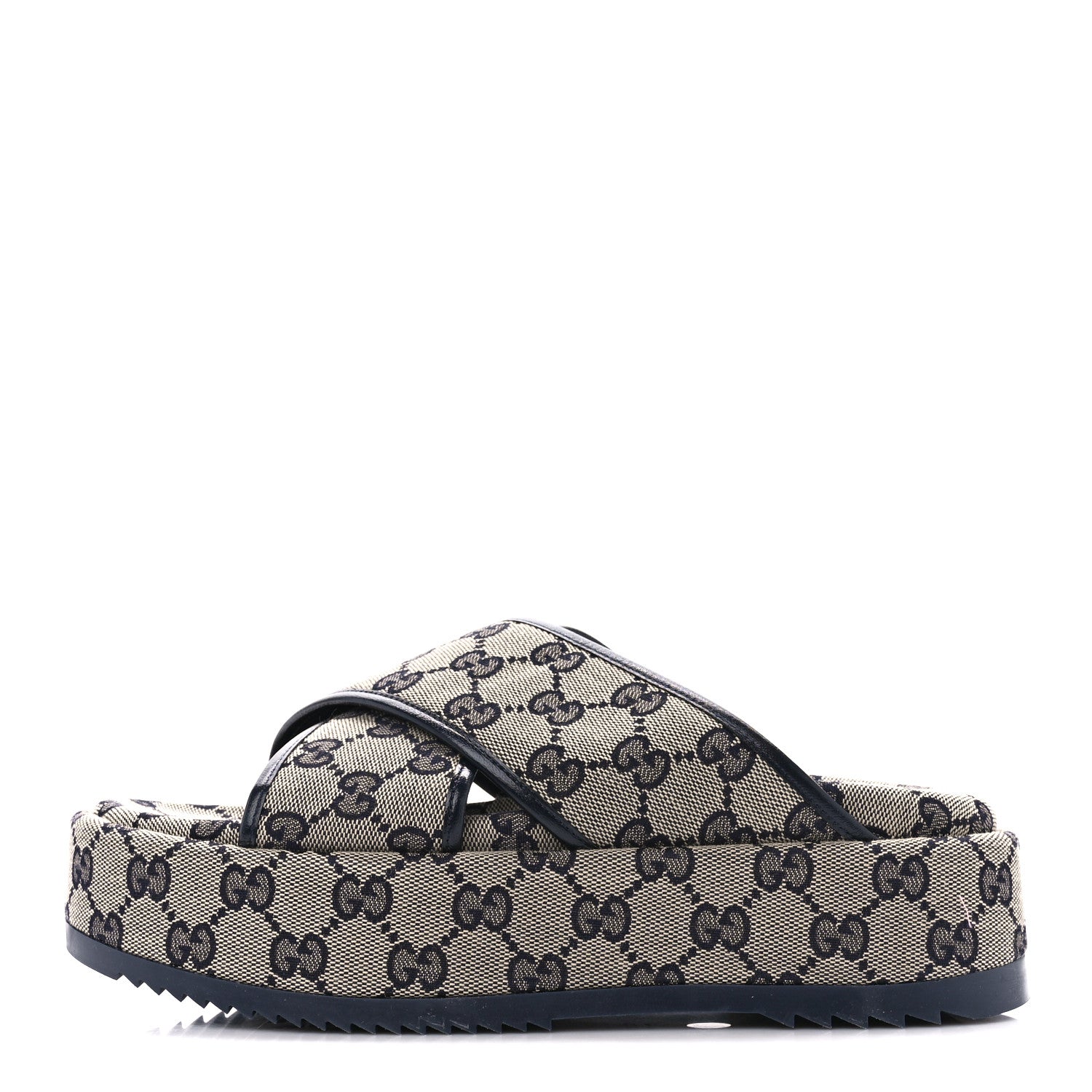 Gucci Monogram Criss Cross Platform Slide Sandals 37 Beige Blue 1 of 9