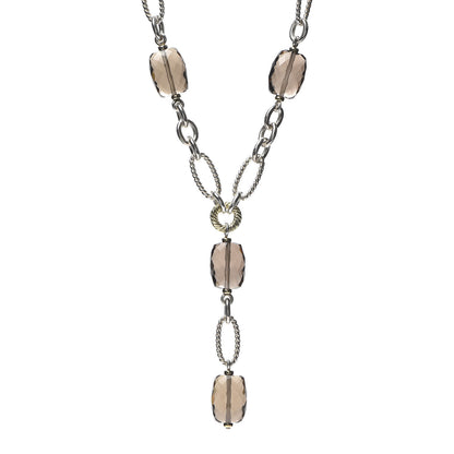 David Yurman Sterling Silver 18K Yellow Gold Smoky Quartz Figaro Link Pendant Necklace 1 of 5