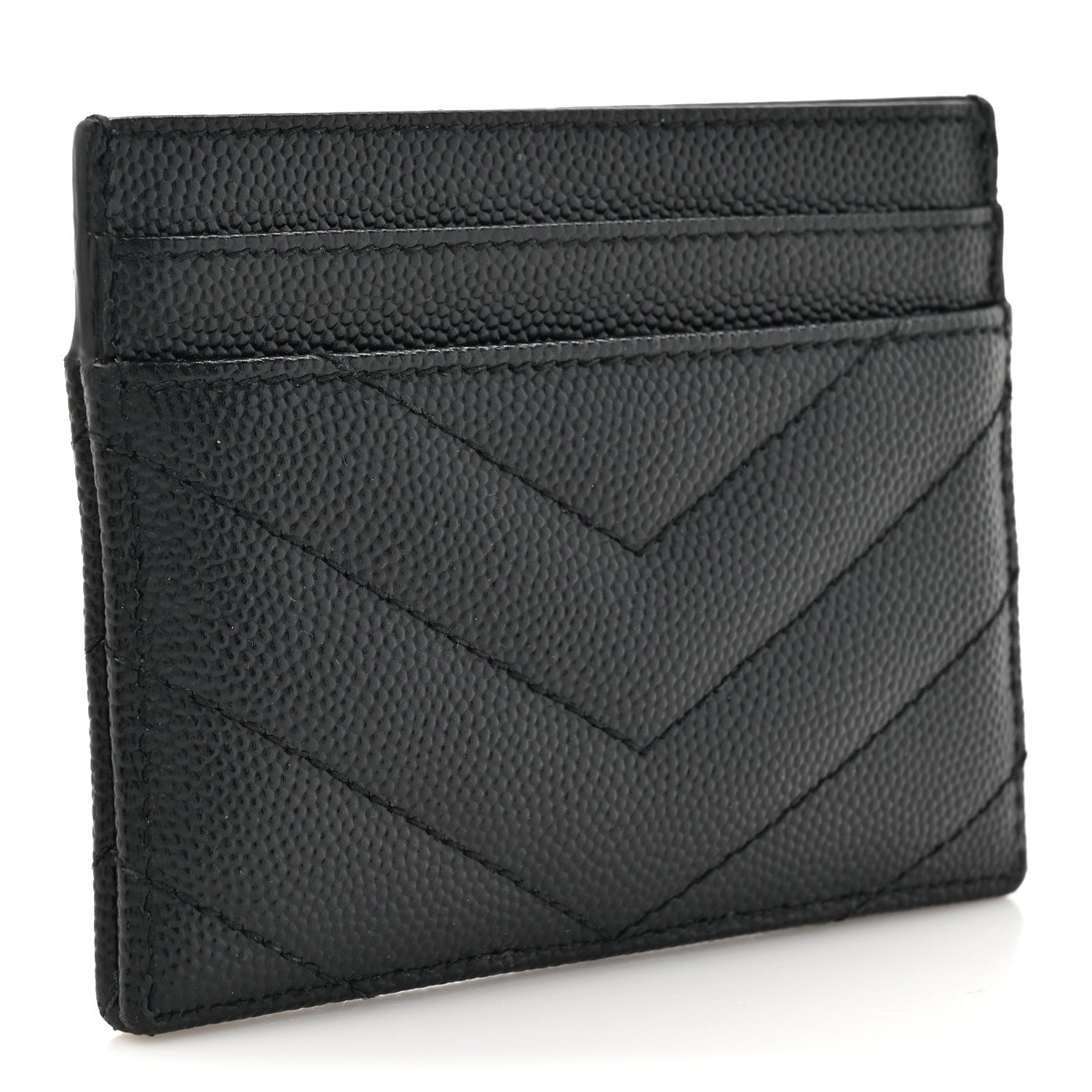 Saint Laurent Grain De Poudre Matelasse Chevron Monogram Credit Card Case Black 3 of 11