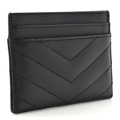Saint Laurent Grain De Poudre Matelasse Chevron Monogram Credit Card Case Black 3 of 11