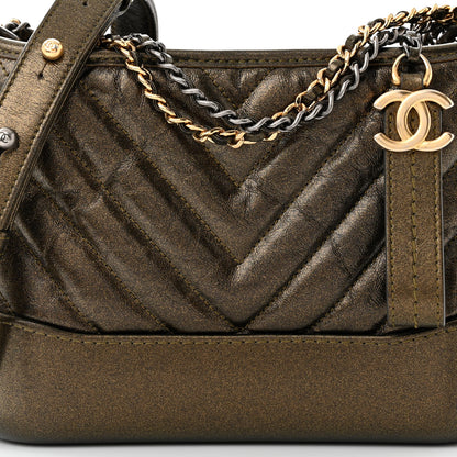 Chanel Metallic Calfskin Chevron Quilted Small Gabrielle Hobo Gold 8 of 12