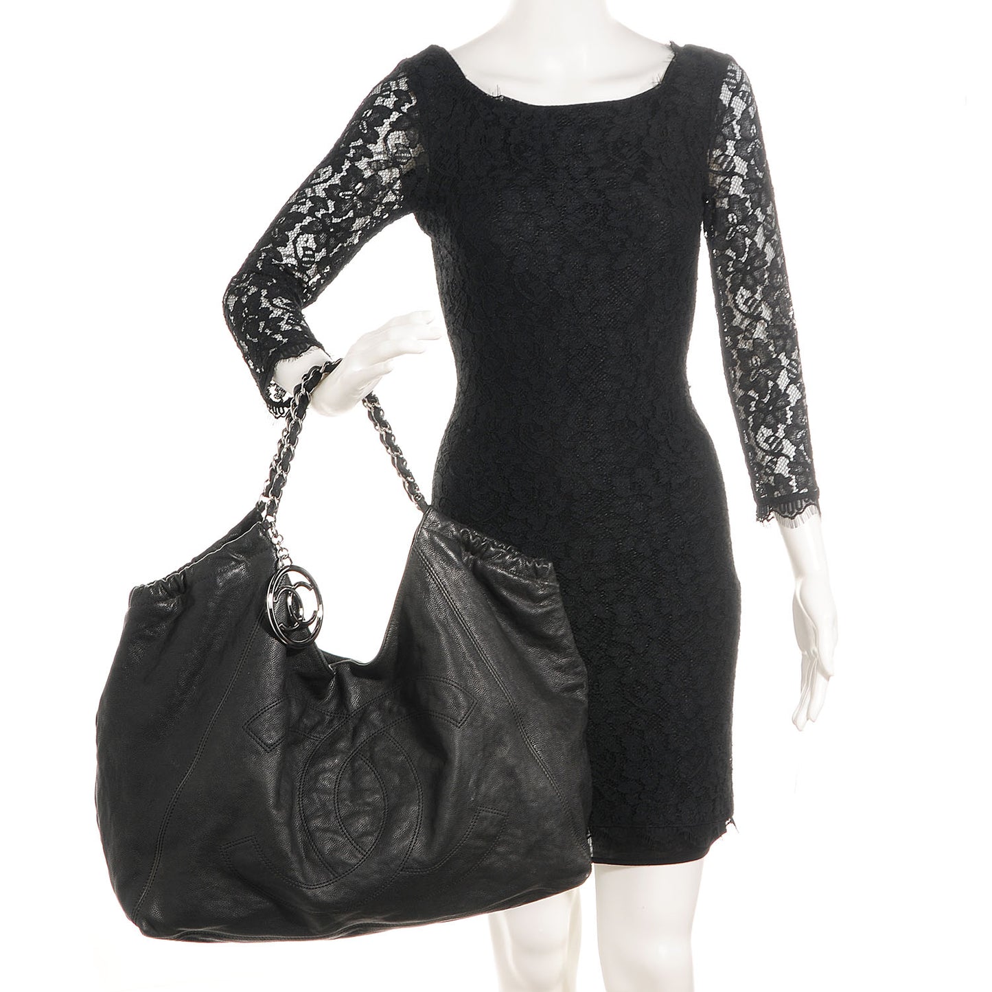 Distressed Caviar XL Coco Cabas Black