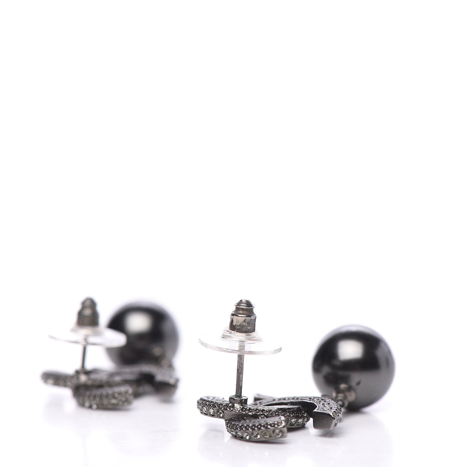 Chanel Baguette Crystal Pearl CC Drop Earrings Silver Black 3 of 5