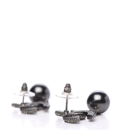 Chanel Baguette Crystal Pearl CC Drop Earrings Silver Black 3 of 5