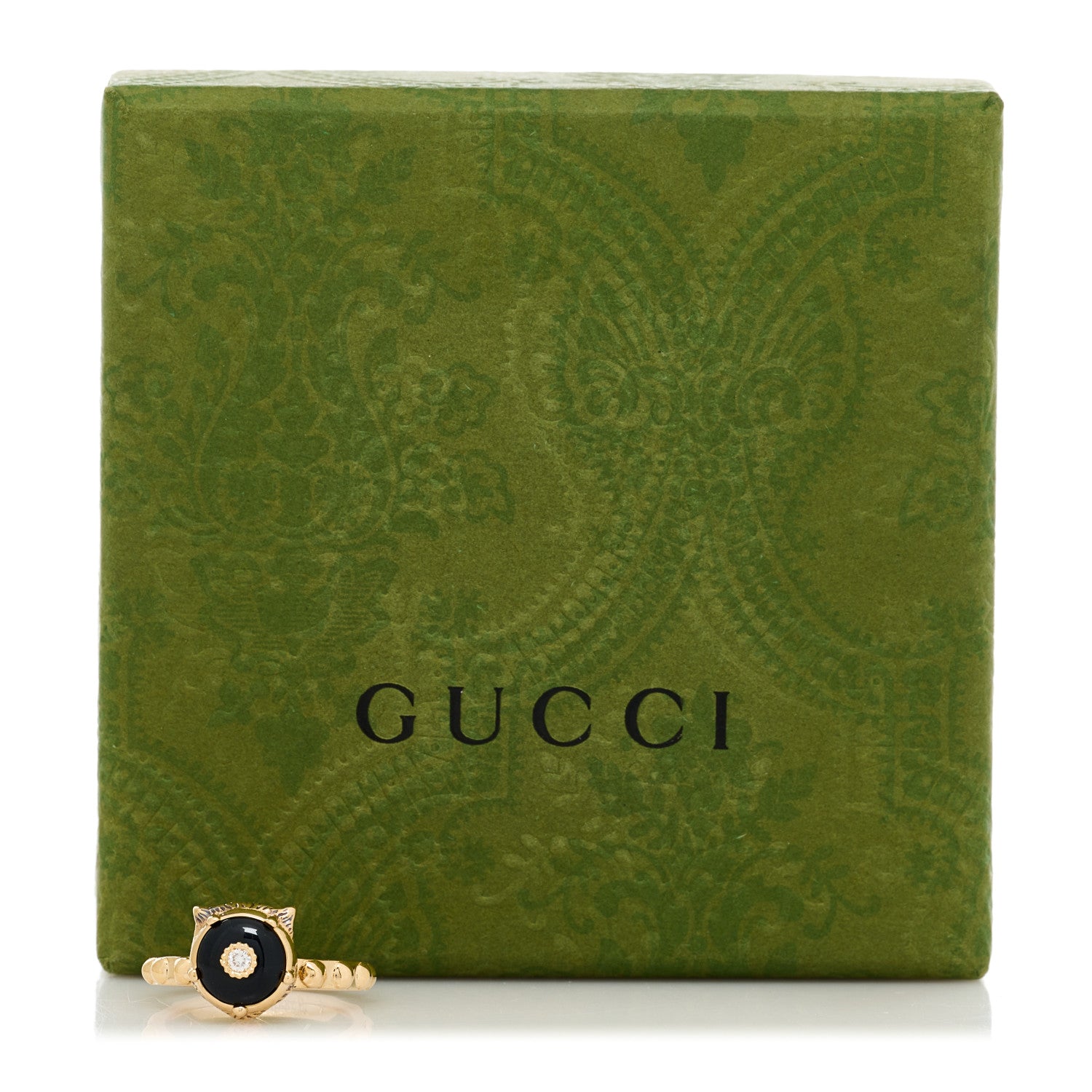 Gucci 18K Yellow Gold Onyx Diamond Le Marché Des Merveilles Feline Ring 49 5 6 of 6