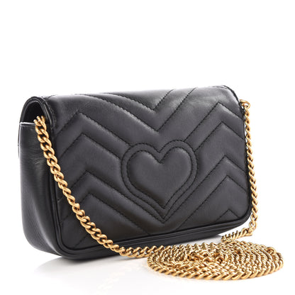 Gucci Calfskin Matelasse Super Mini GG Marmont Shoulder Bag Black 2 of 9