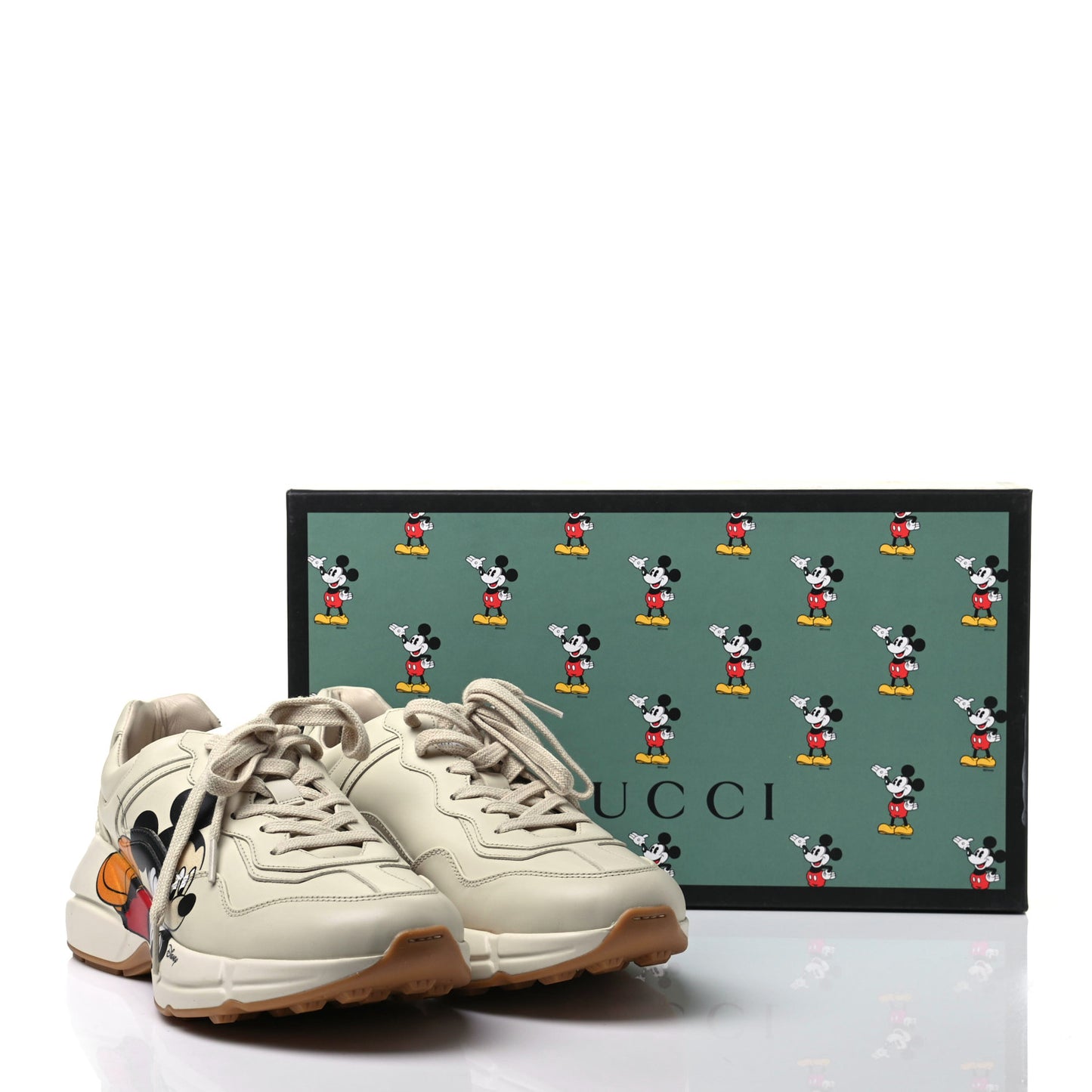X DISNEY Calfskin Mickey Mouse Womens Rhyton Sneakers 39 Ivory