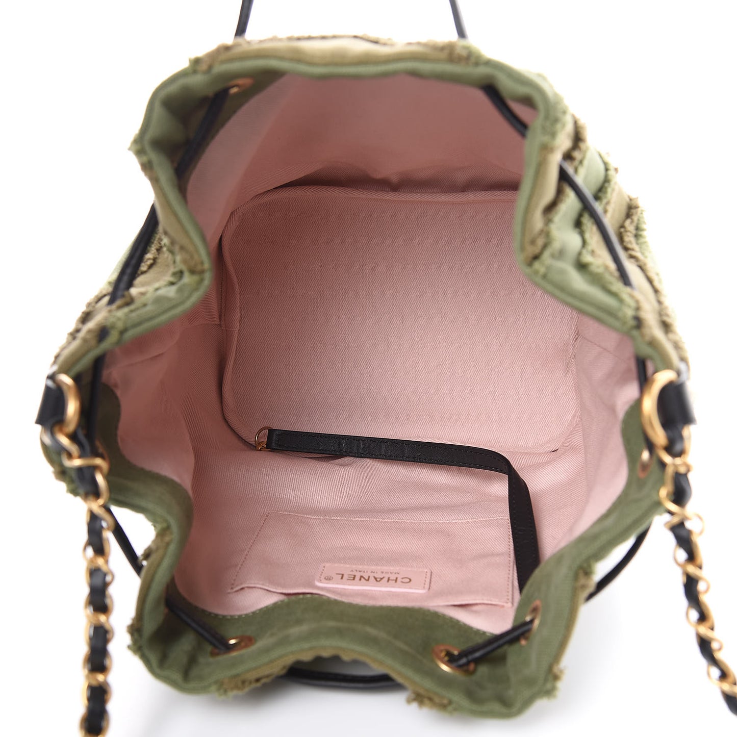 Canvas Chevron Cuba Patchwork Bucket Bag Khaki