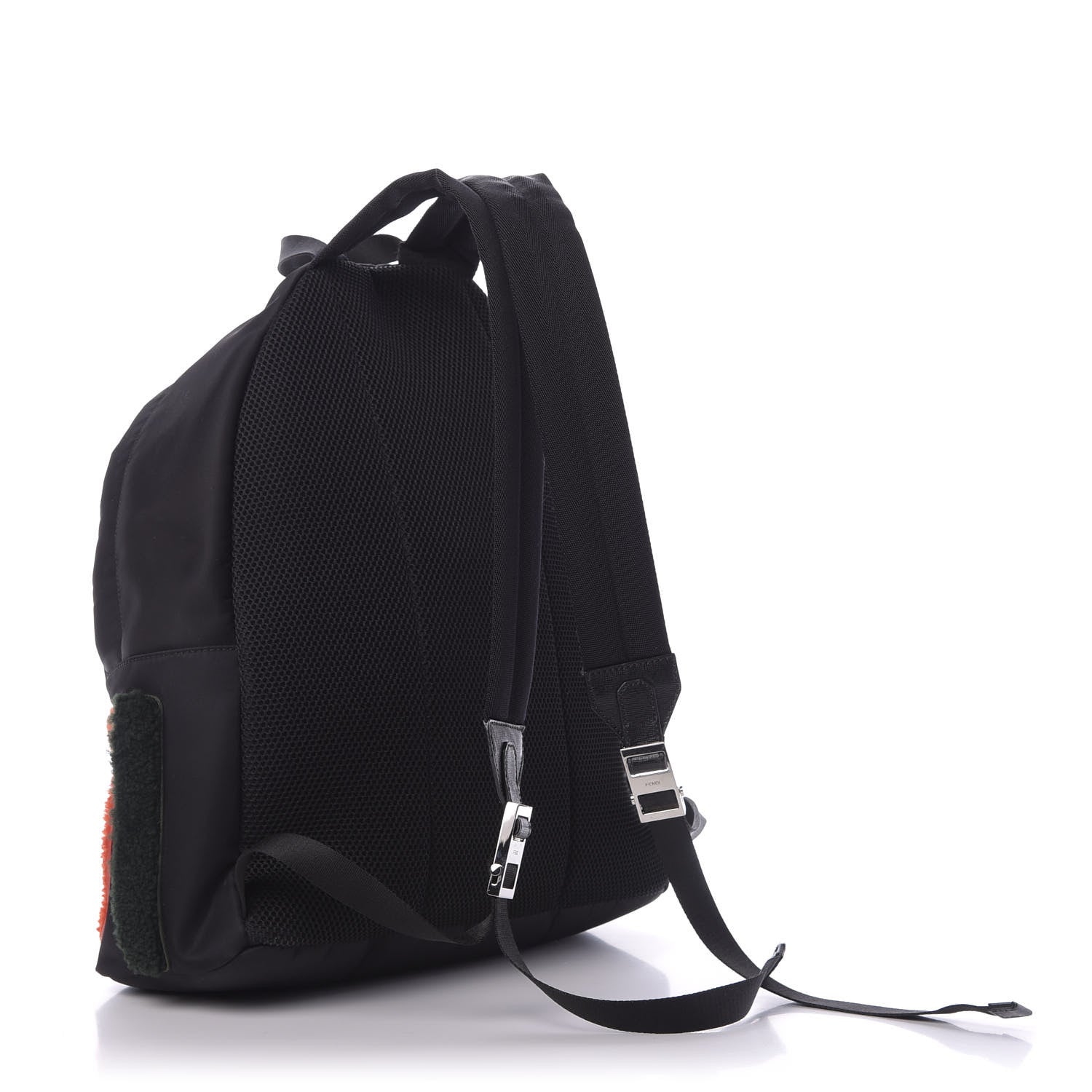 Fendi Nylon Shearling Block Letter Backpack Black 2 of 10