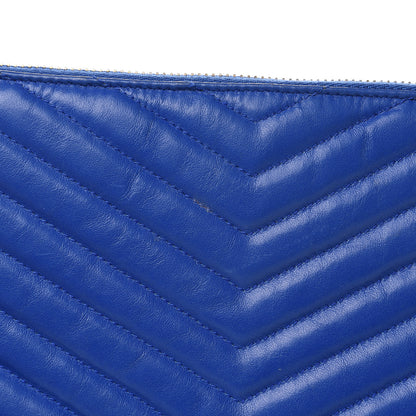 Saint Laurent Calfskin Matelasse Chevron Monogram A5 Wristlet Blue Majorelle 12 of 13