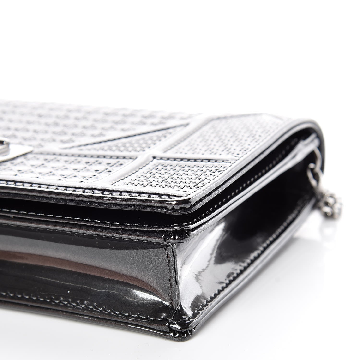 Christian Dior Metallic Patent Micro-Cannage Diorama Wallet on Chain Pouch Black 6 of 9
