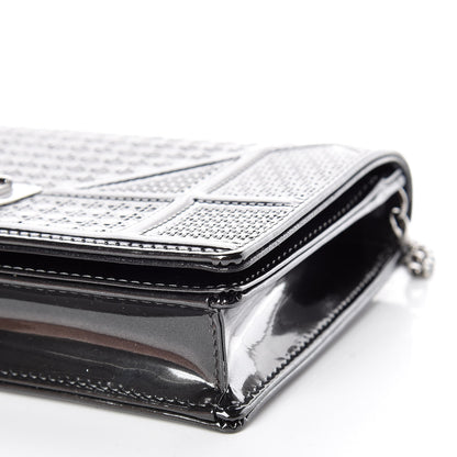 Christian Dior Metallic Patent Micro-Cannage Diorama Wallet on Chain Pouch Black 6 of 9