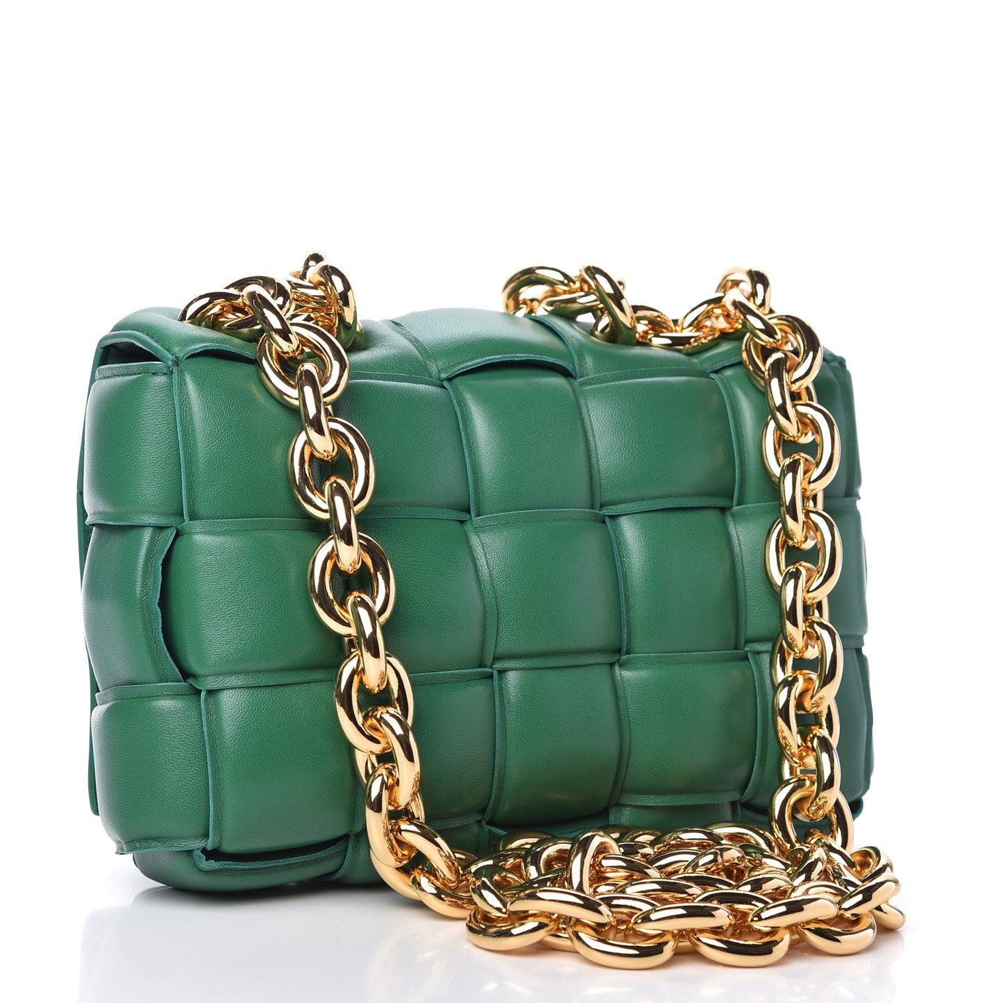 Lambskin Maxi Intreccio Padded Chain Cassette Crossbody Bag Racing Green