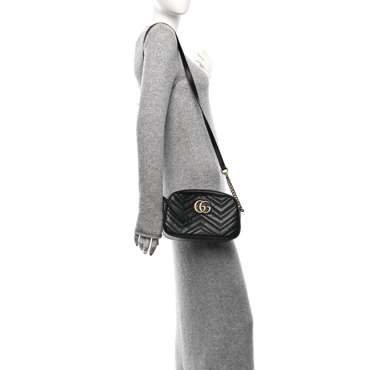 Gucci Calfskin Matelasse Small GG Marmont Chain Shoulder Bag Black 2 of 10