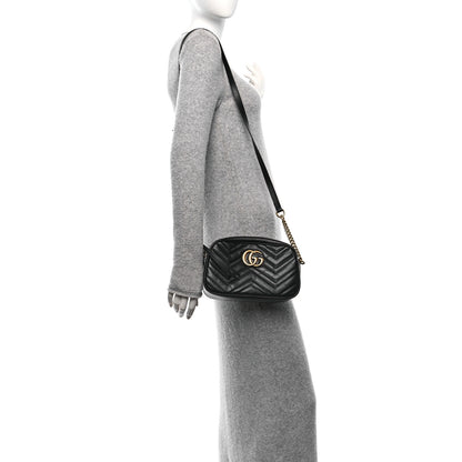 Gucci Calfskin Matelasse Small GG Marmont Chain Shoulder Bag Black 2 of 10
