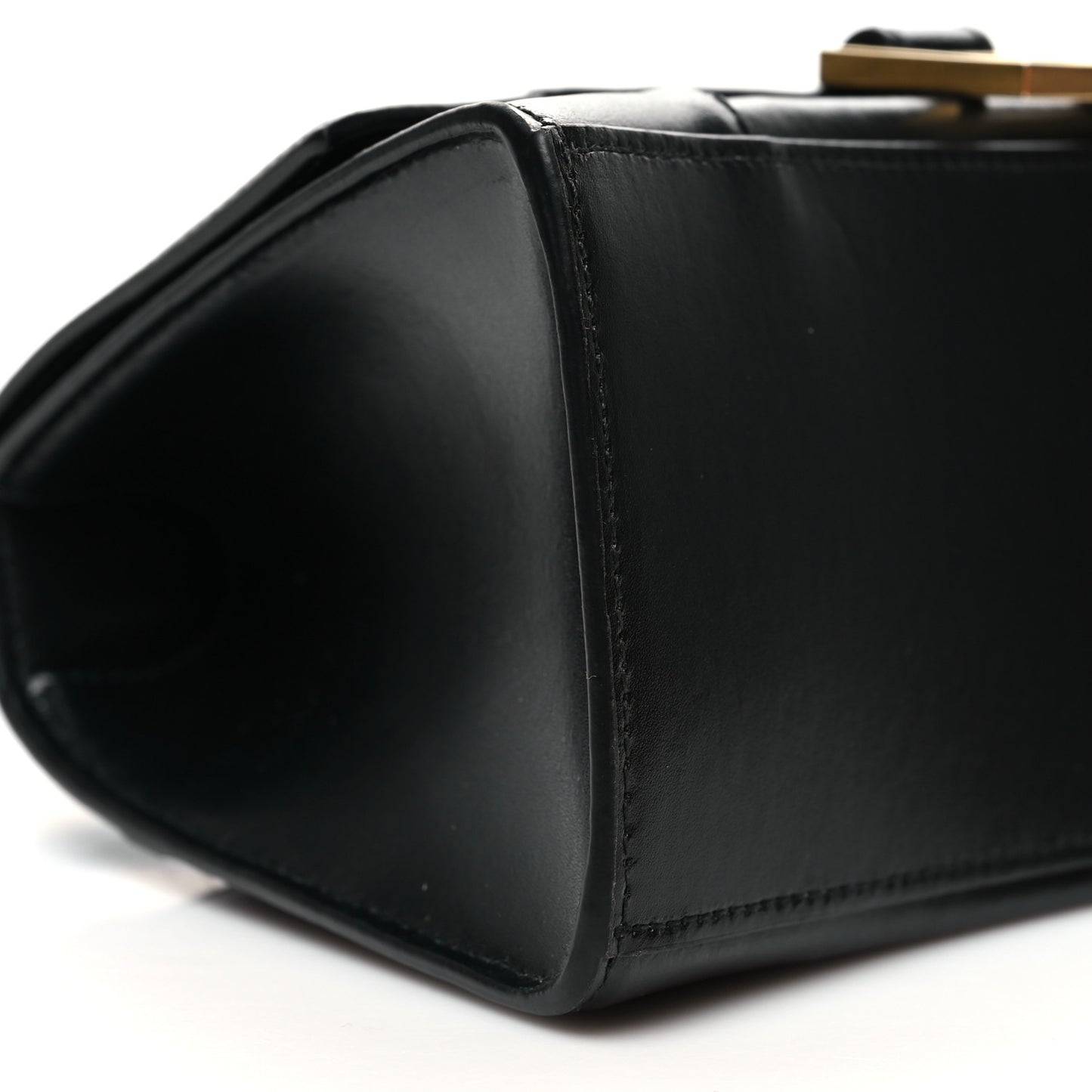 Shiny Box Calfskin Small Hourglass Top Handle Bag Black