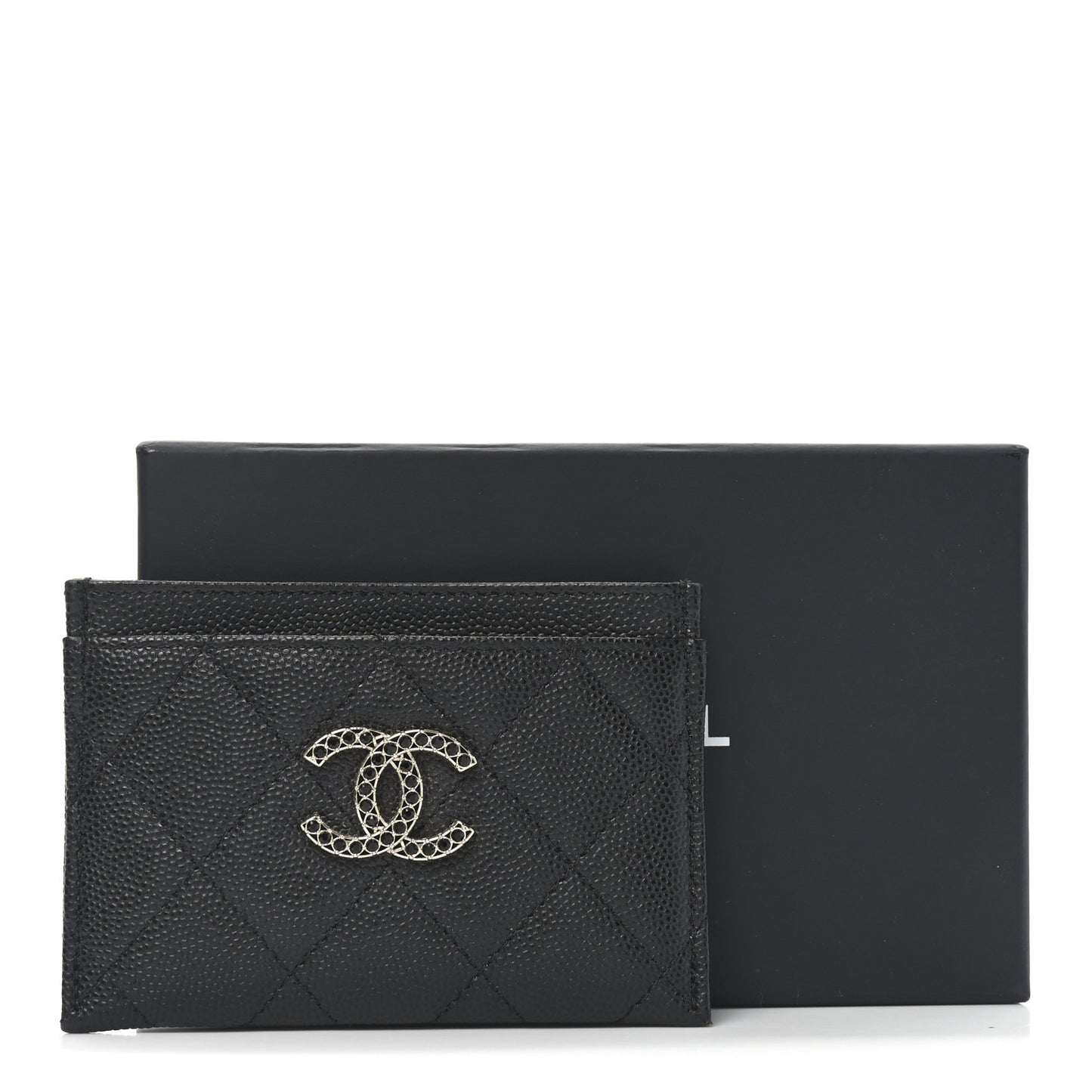 Shiny Caviar Quilted Strass CC Card Holder Black