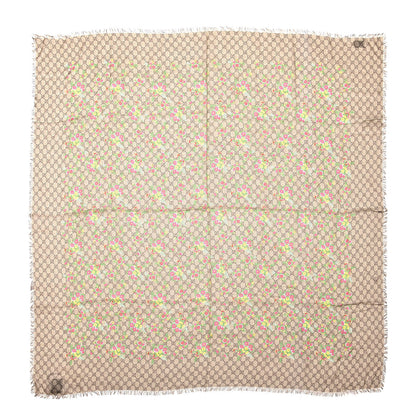 Gucci Modal Silk GG Monogram Velvet Bouquet GG Square Shawl Beige Pink 1 of 5