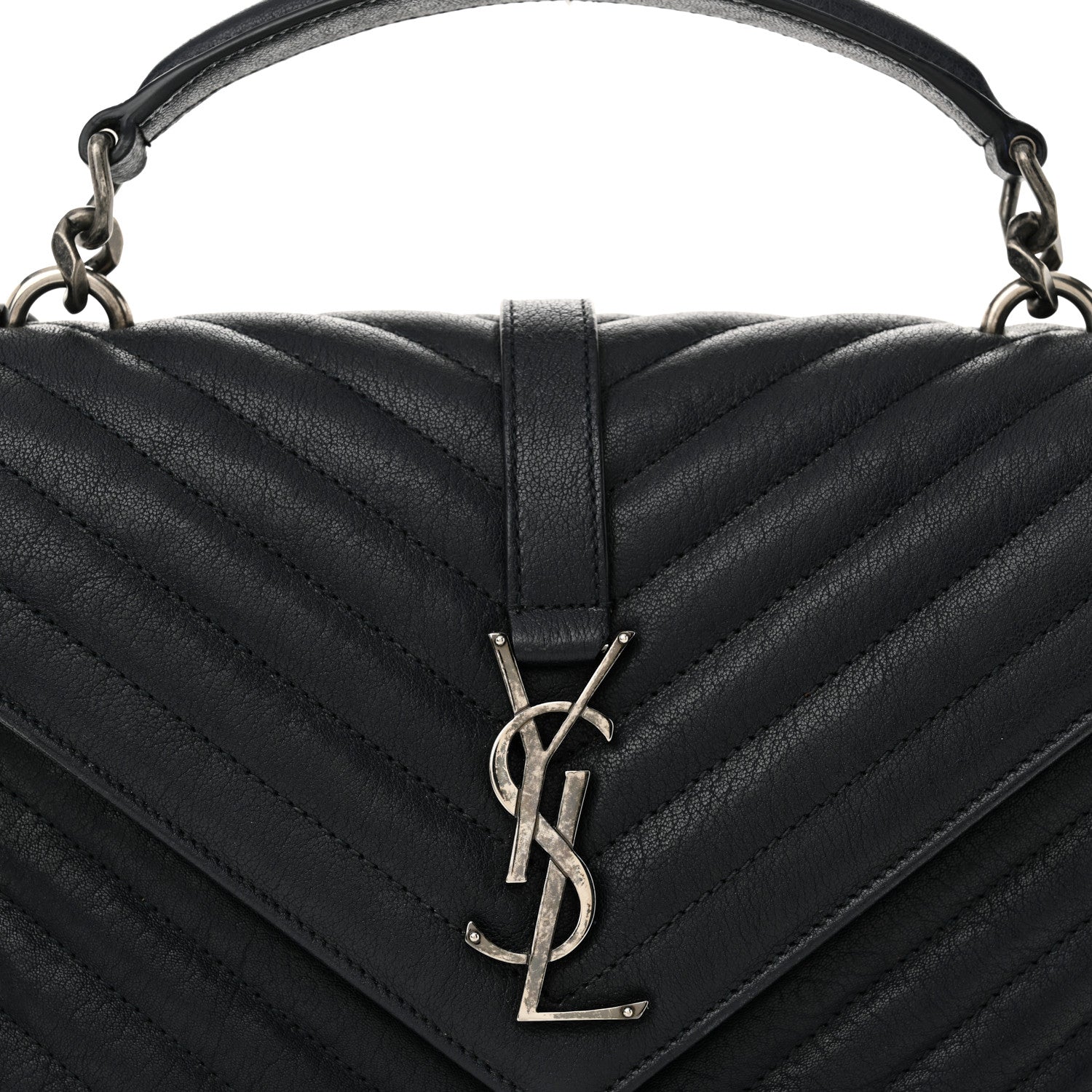 Saint Laurent Sheepskin Matelasse Chevron Monogram Medium College Bag Navy 8 of 12