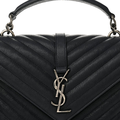 Saint Laurent Sheepskin Matelasse Chevron Monogram Medium College Bag Navy 8 of 12