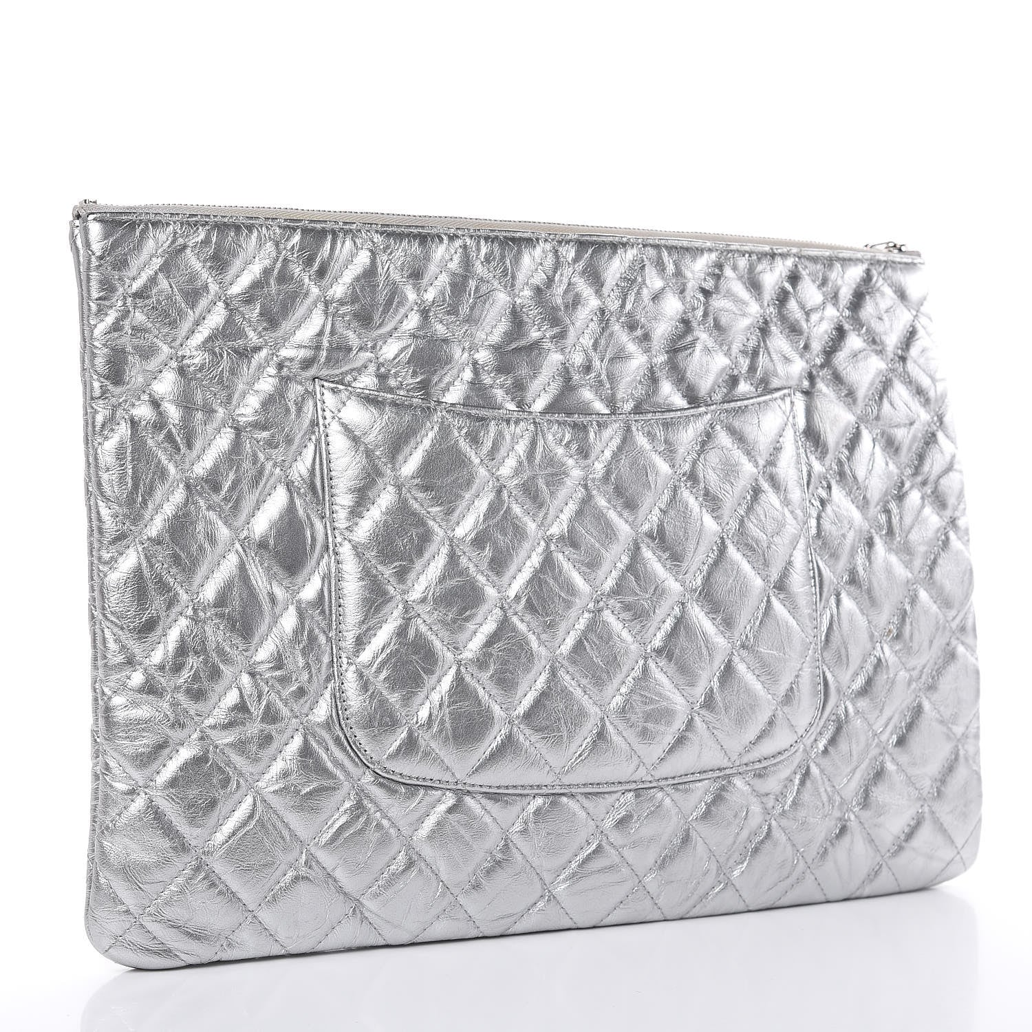 Chanel Metallic Calfskin Quilted Large Cosmo Cosmetic Case Silver 3 of 13