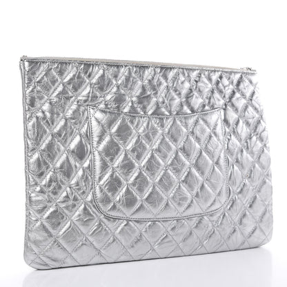 Chanel Metallic Calfskin Quilted Large Cosmo Cosmetic Case Silver 3 of 13