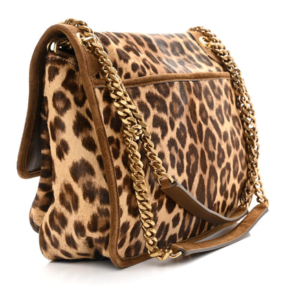 Saint Laurent Smooth Calfskin Canvas Leopard Print Medium Niki Chain Satchel Light Natural 3 of 9