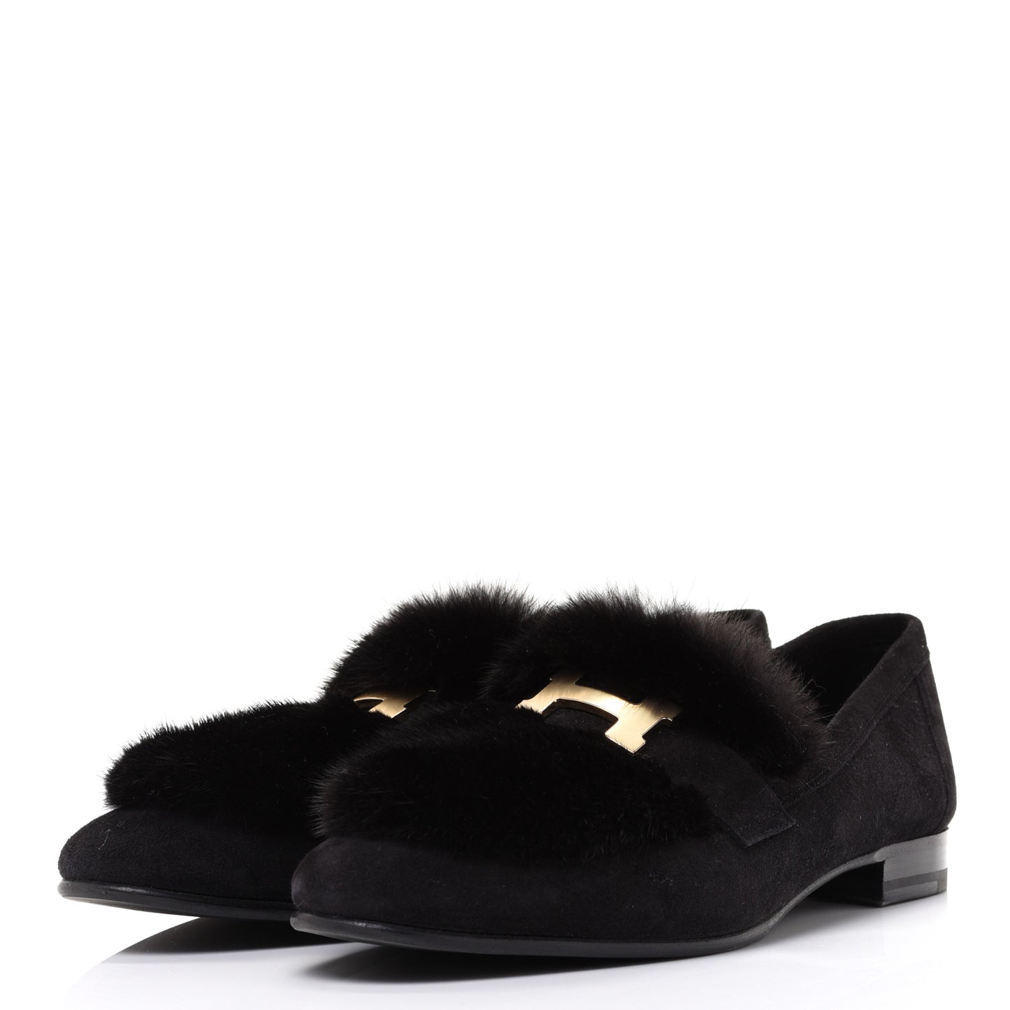 Mink Fur Suede Goatskin Paris Loafers 38.5 Black