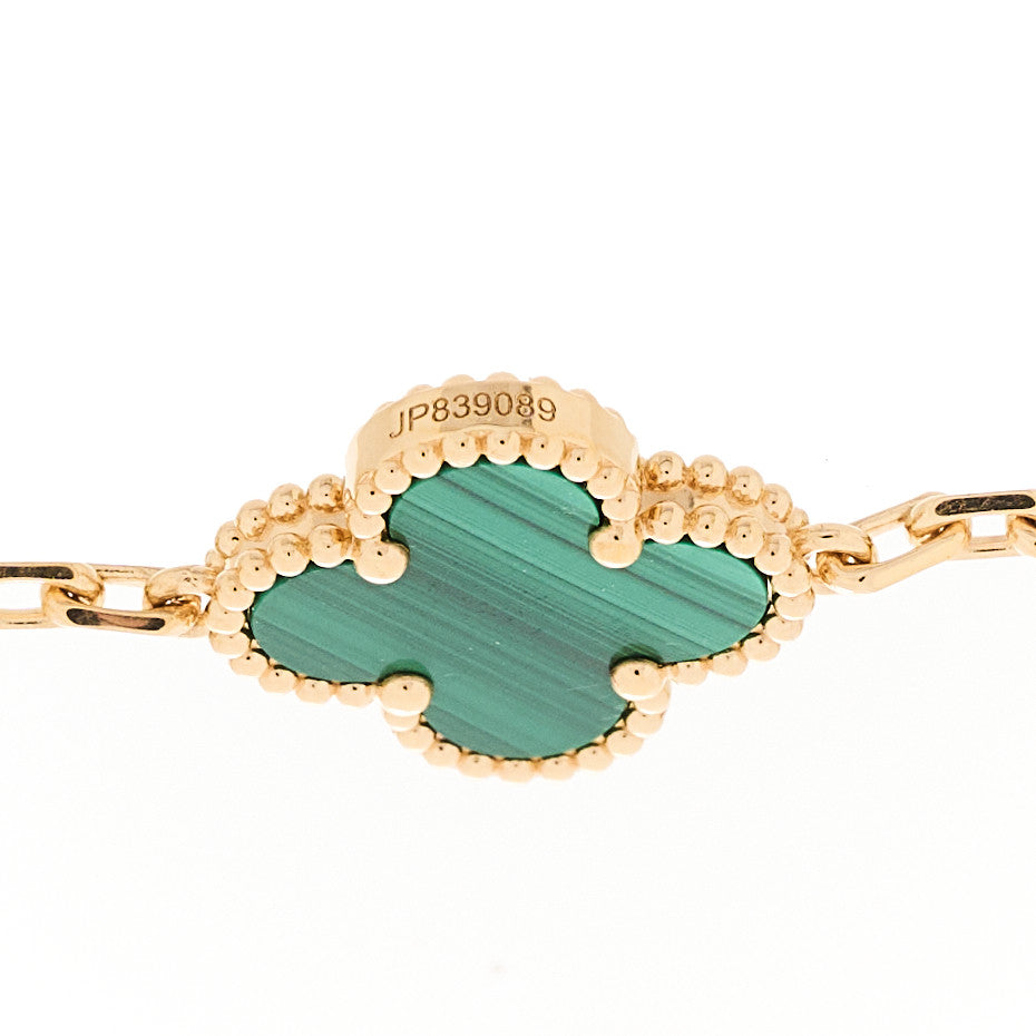 18K Yellow Gold Malachite 5 Motifs Vintage Alhambra Bracelet