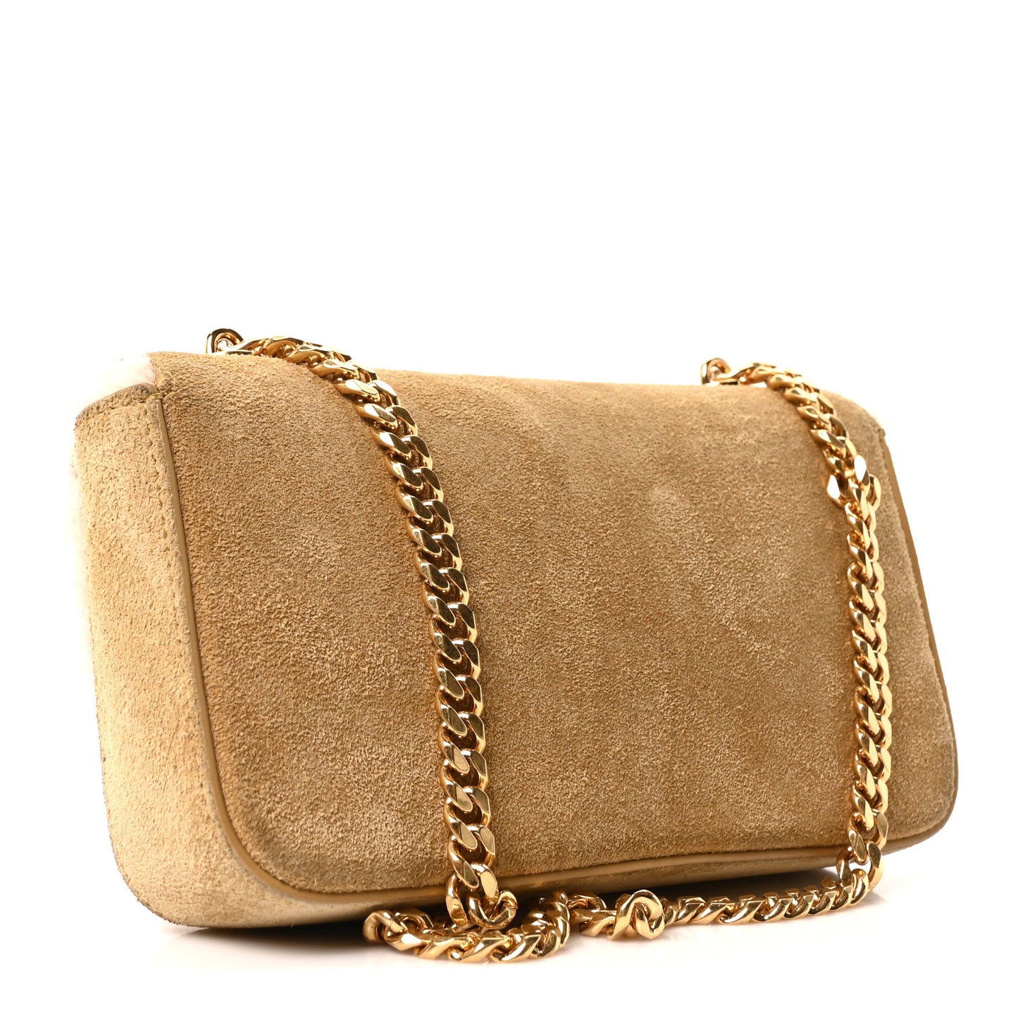 Suede Shearling Triomphe Chain Shoulder Bag Beige