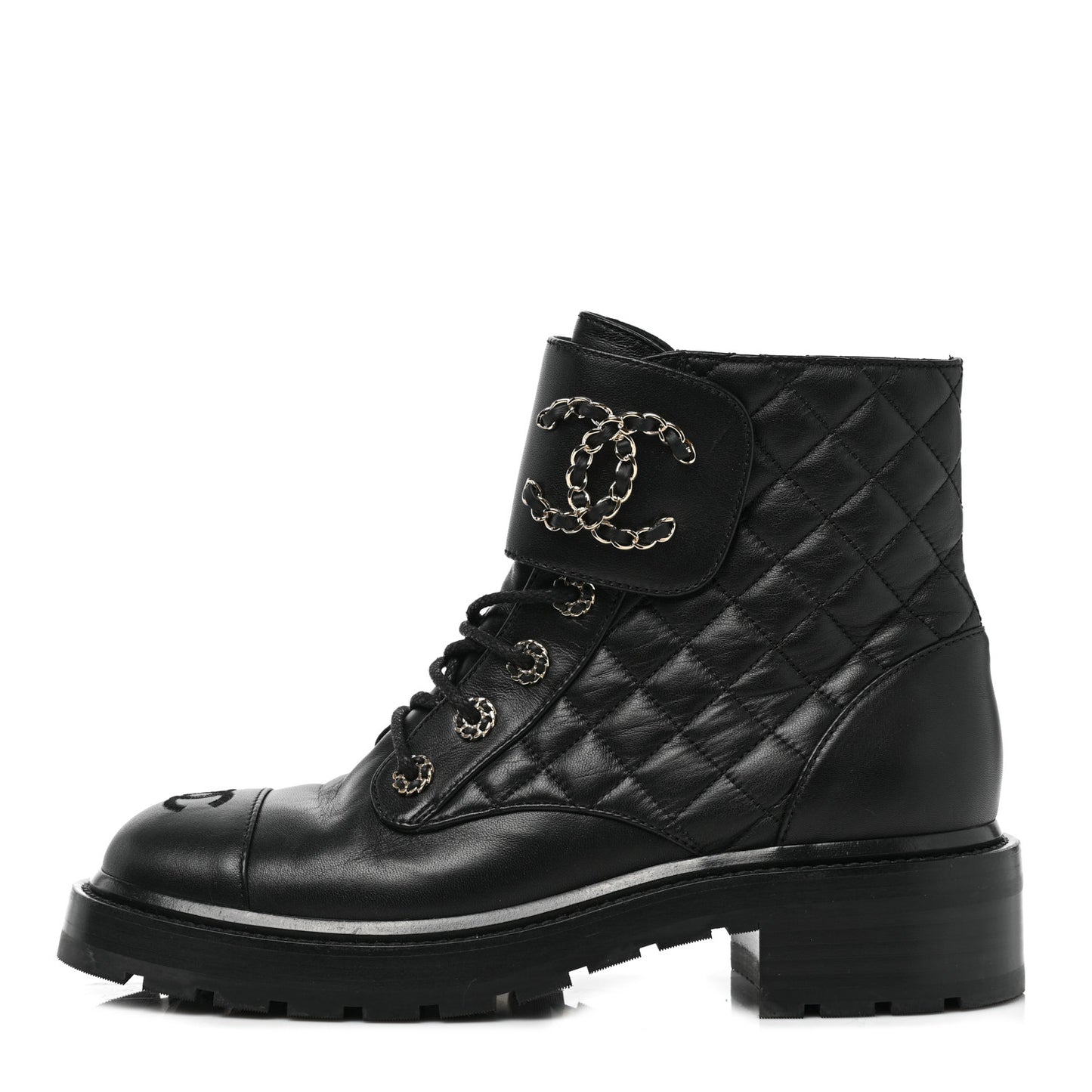 Shiny Goatskin Calfskin Quilted Lace Up Combat Boots 39 Black
