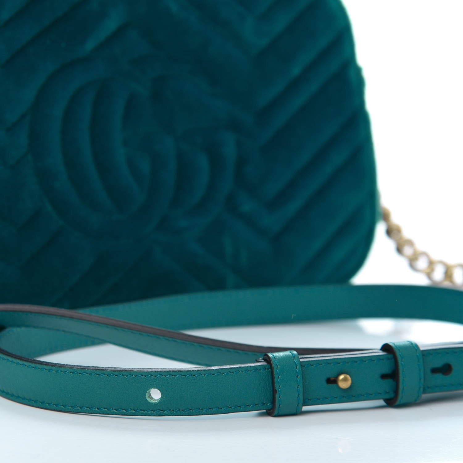 Gucci Velvet Matelasse Small GG Marmont Chain Shoulder Bag Pavone Cyan 12 of 12
