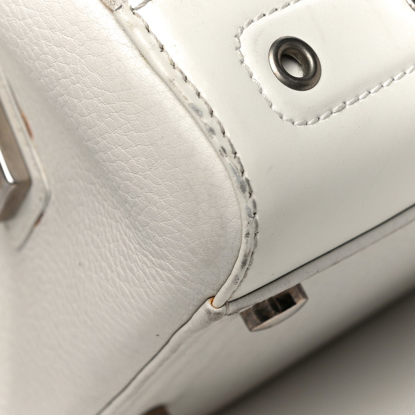Grained Calfskin Street Chic Top Handle Bag White