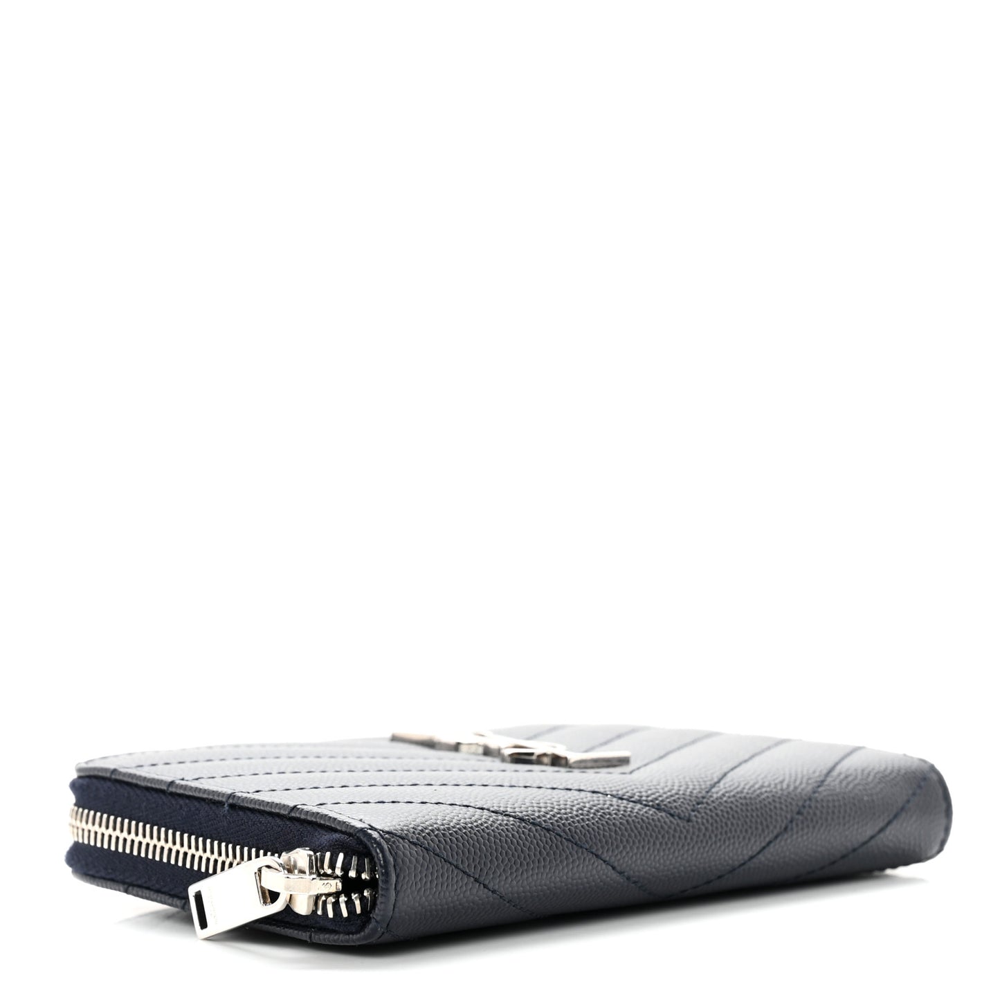 Grain De Poudre Matelasse Chevron Monogram Small Zip Around Wallet Deep Marine