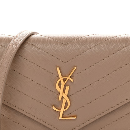 Saint Laurent Grain De Poudre Matelasse Chevron Monogram Envelope Chain Wallet Dark Beige 8 of 13