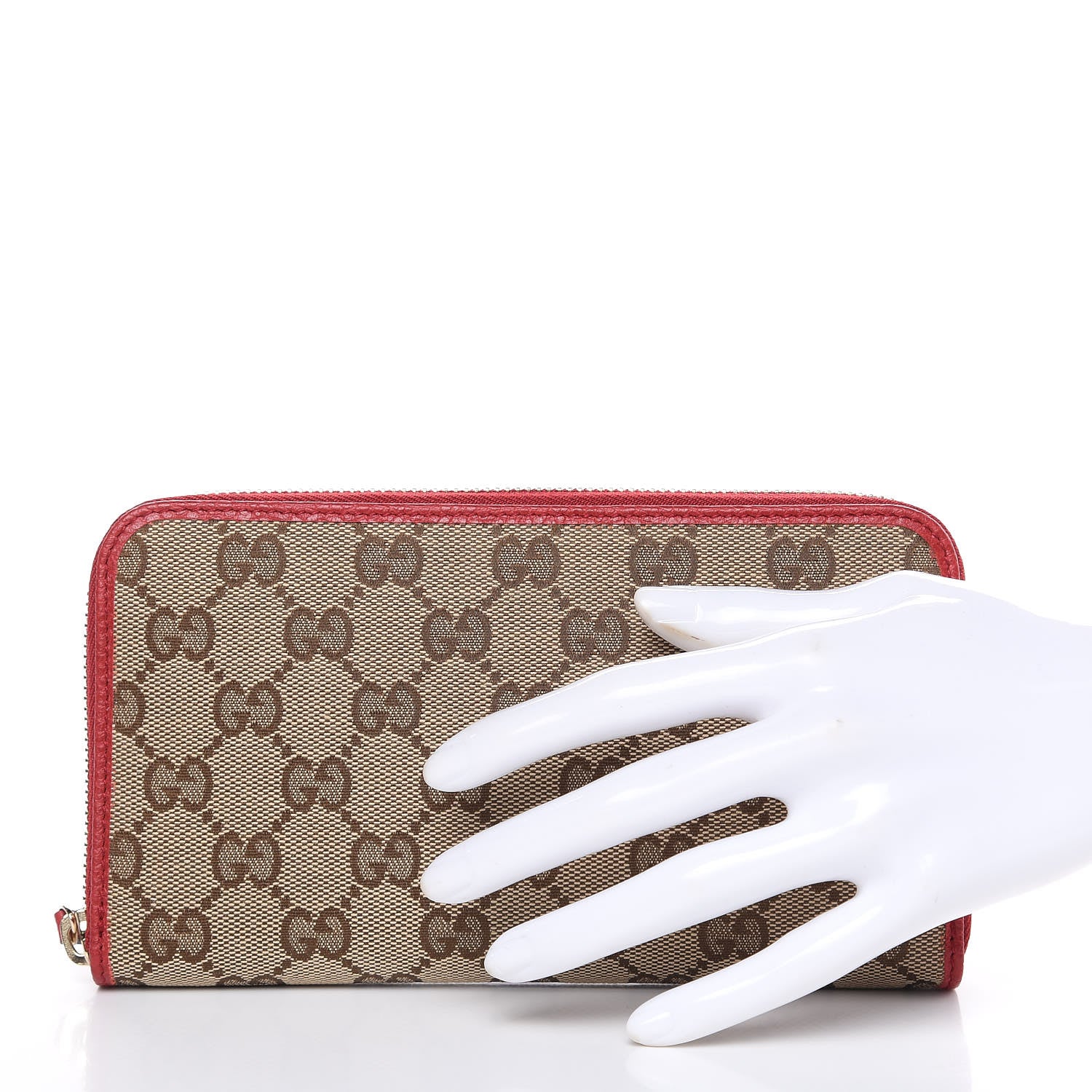 Gucci Monogram Dollar Calfskin Zip Around Wallet Beige Ebony Rosso 2 of 11
