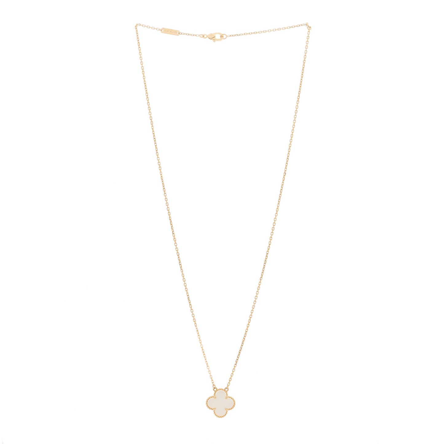 18K Yellow Gold Mother of Pearl Vintage Alhambra Pendant Necklace