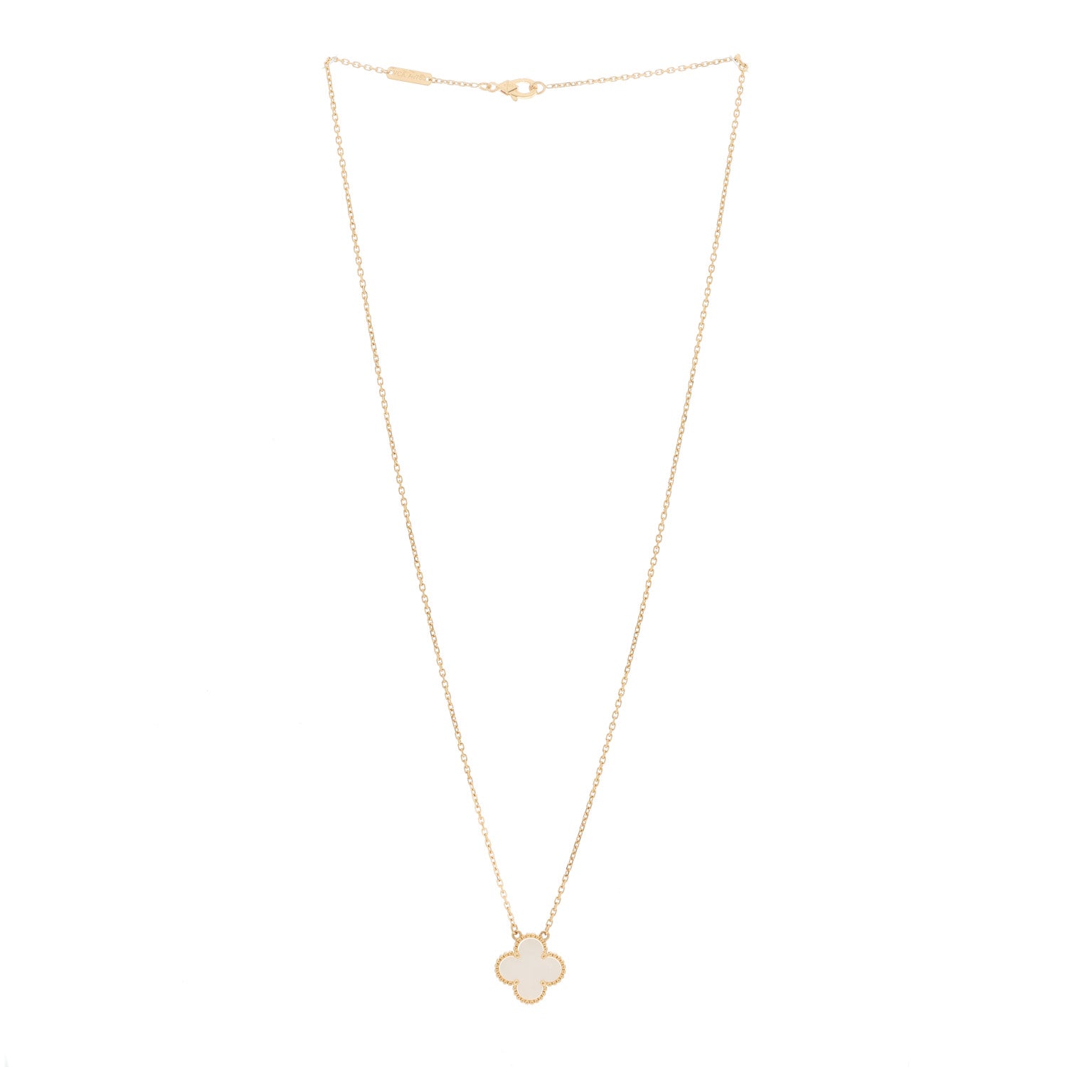 Van Cleef & Arpels 18K Yellow Gold Mother of Pearl Vintage Alhambra Pendant Necklace 2 of 5
