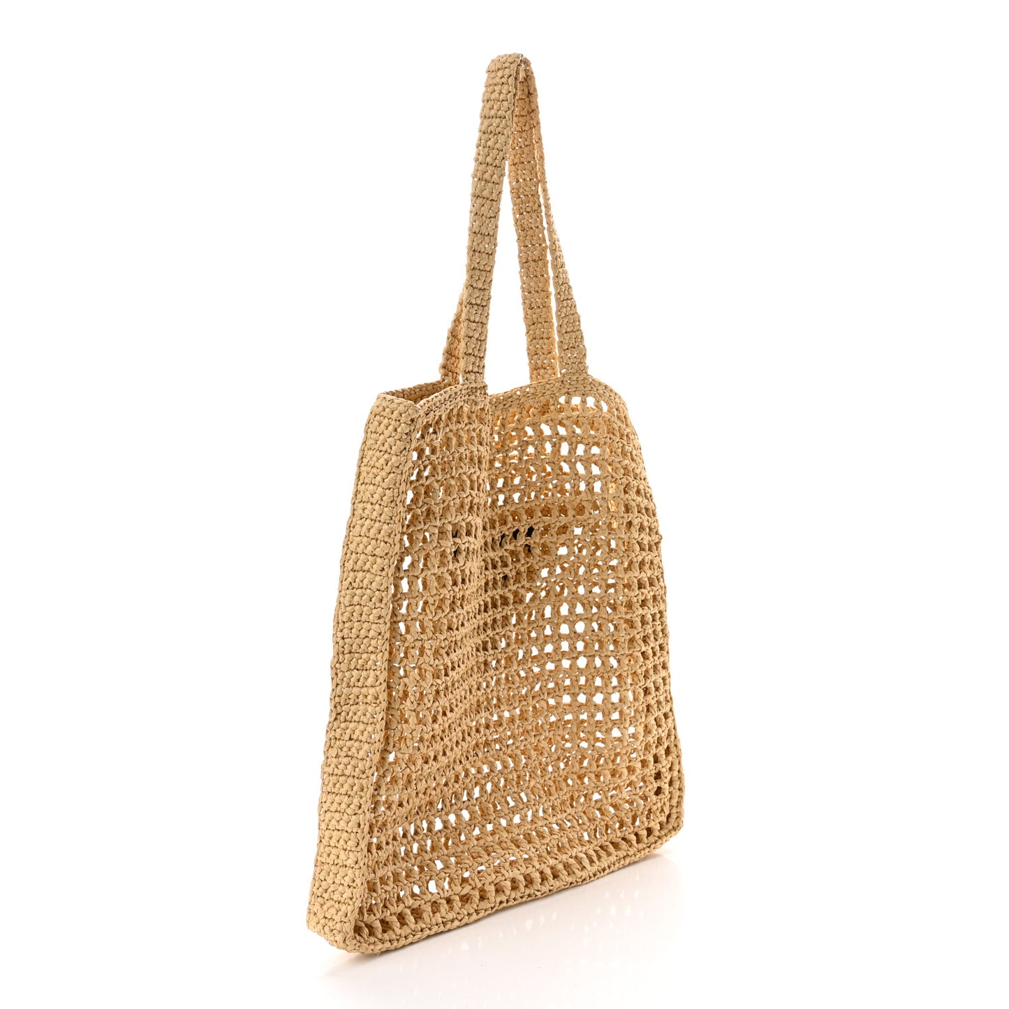 Yarn Raffia Effect Crochet Logo Embroidered Tote Bag Naturale