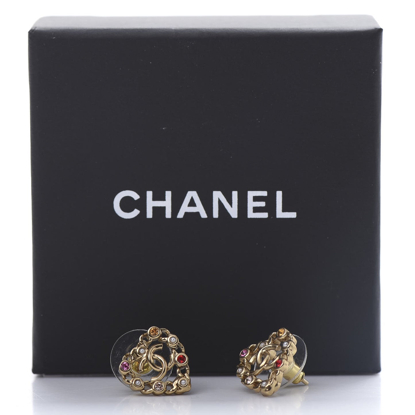 Pearl Crystal CC Heart Earrings Gold Multicolor