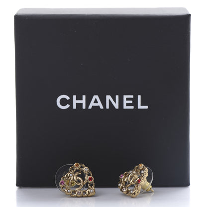 Chanel Pearl Crystal CC Heart Earrings Gold Multicolor 5 of 5