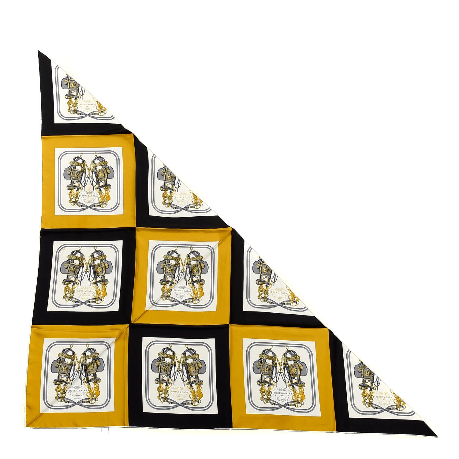 Hermes Silk Mini Brides De Gala Giant Triangle Scarf Black Gold White 1 of 4