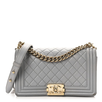 Chanel Lambskin Quilted Medium Boy Flap Grey 1 of 13
