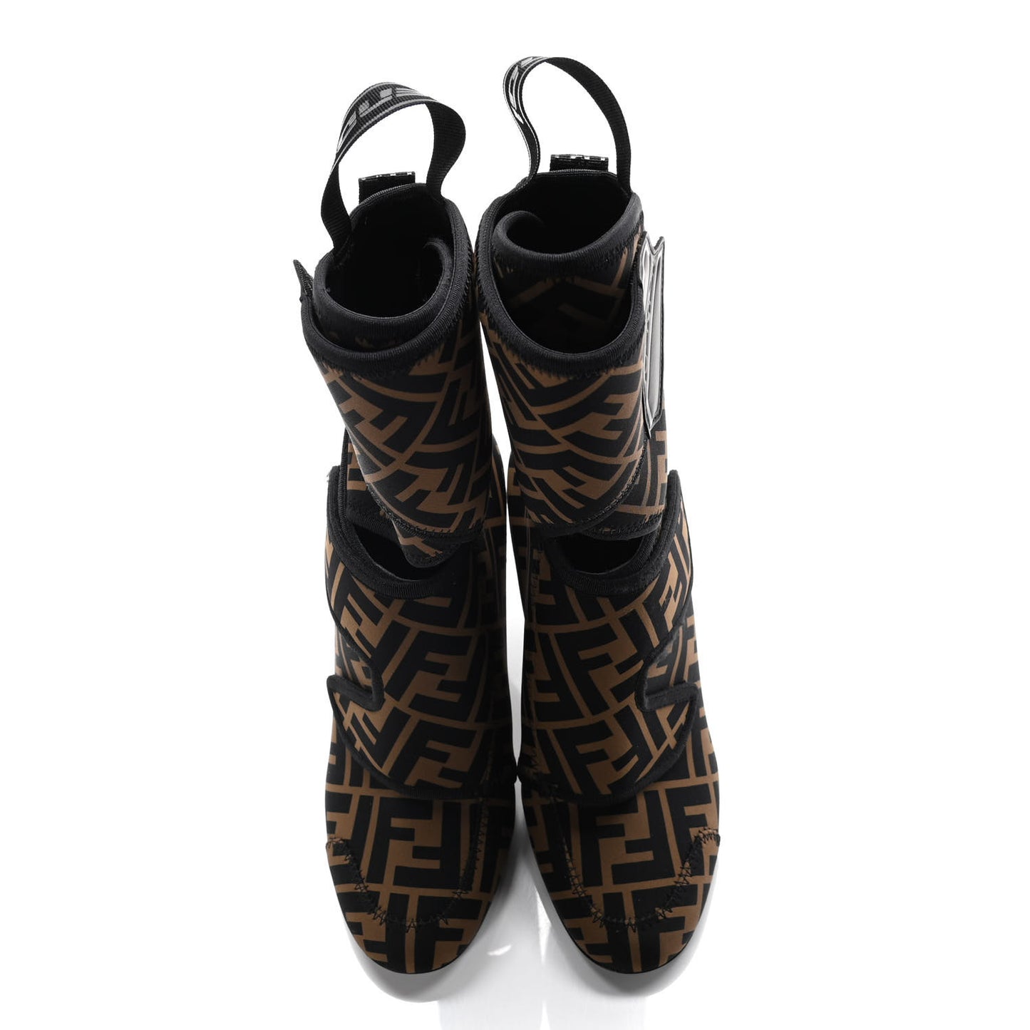 Lycra Vitello FF Logo Tape Promenade Ankle Boots 36 Tobacco Black