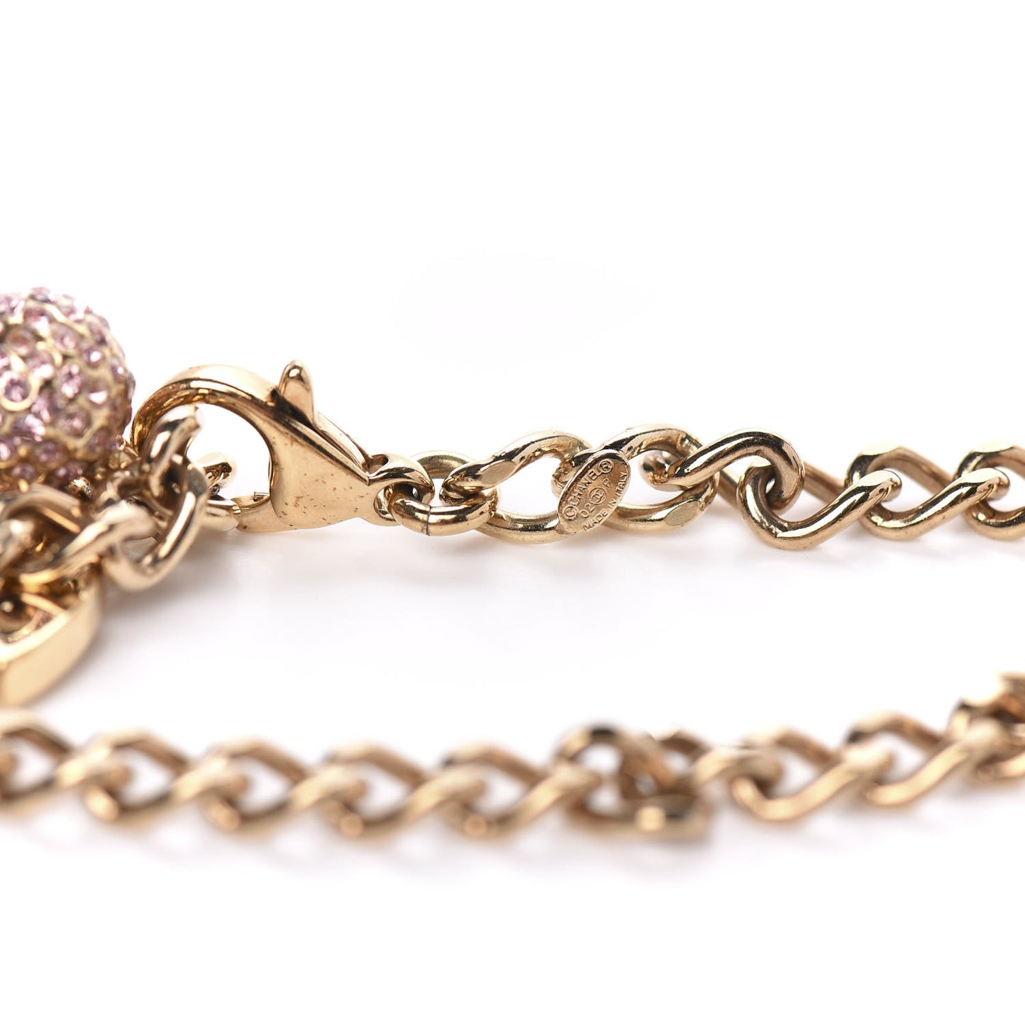Crystal Bead Chain CC Bracelet Gold Pink