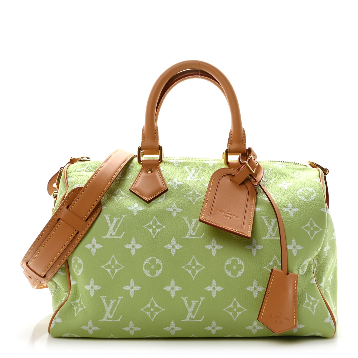 Calfskin Monogram Speedy P9 Bandouliere 30 Frozen Lime Vert Clair